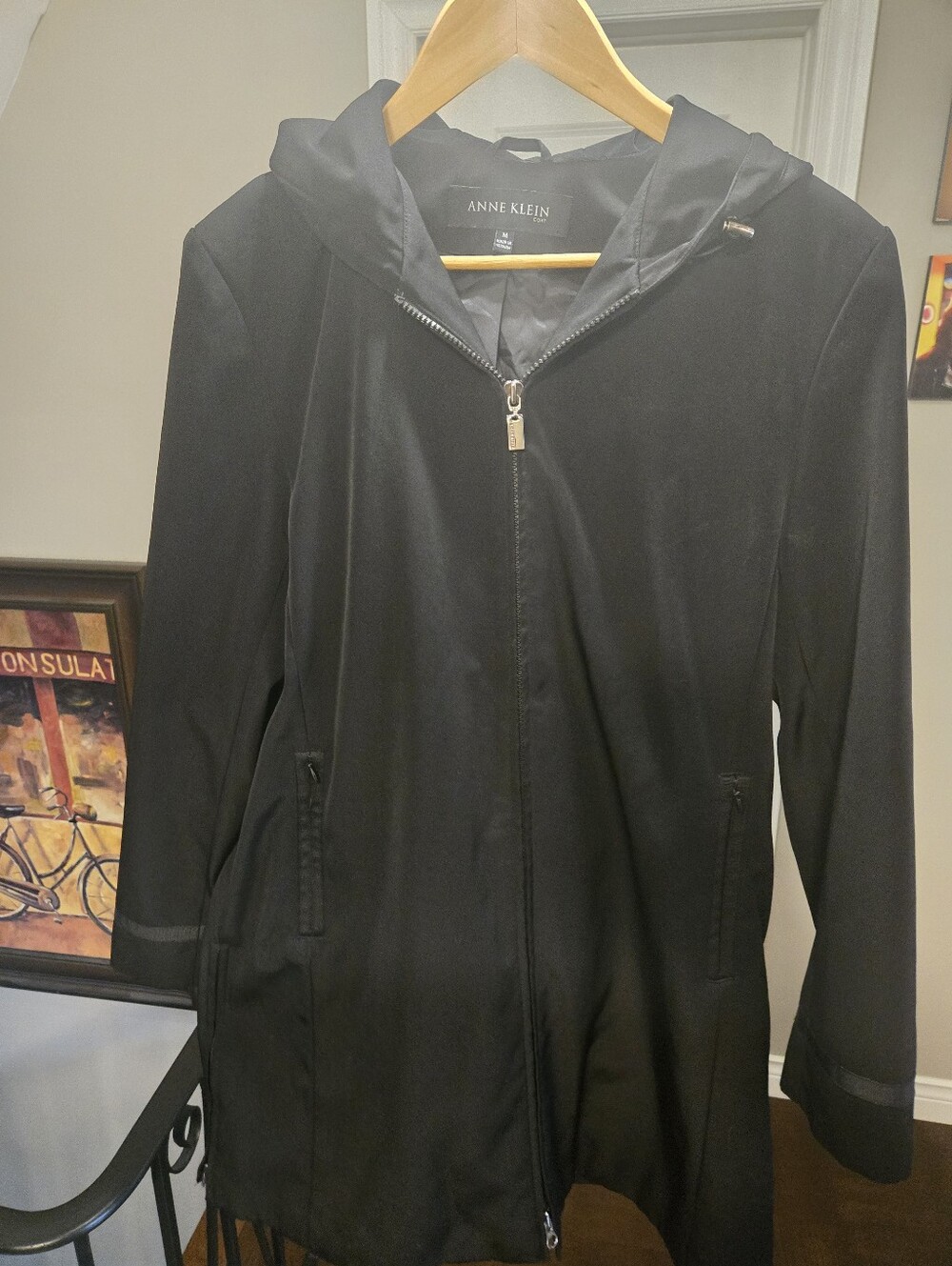 Anne Klein Black Rain Coat With Hood